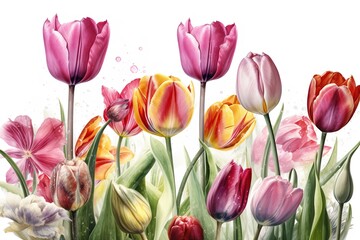 Obraz na płótnie Canvas spring tulips isolated on white background. Generated by AI