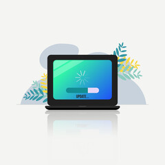 Laptop update system on screen. Update software installation design vector illustration