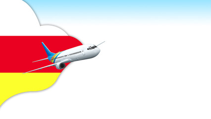 Fototapeta premium 3d illustration plane with South Ossetia flag background for business and travel design