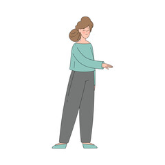 Happy Woman Reaching Hand Palm as Social Team Gesture Vector Illustration