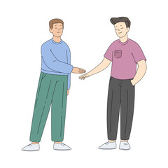 Fototapeta premium Young Man Team Putting Hands Together Gesture Vector Illustration