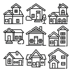 Set of house line art vector