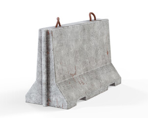A damaged and faded concrete barricade isolated on white background - 3d render