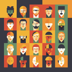 Users and Avatars Vector Line Icons. Teamwork, icons set persons collection