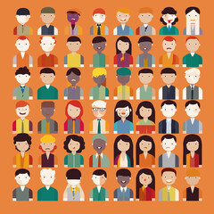 Users and Avatars Vector Line Icons. Teamwork, icons set persons collection