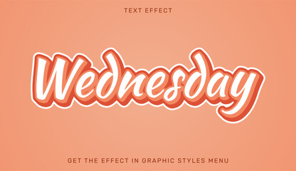 Wednesday editable text effect in 3d style. Suitable for brand or business logo