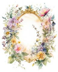 Obraz na płótnie Canvas watercolor painting of beautiful delicate floral frame on white background. Generative Ai