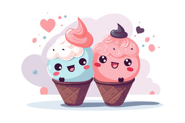 ice cream cone, cute ice cream couple illustration, cute couple in isolated
