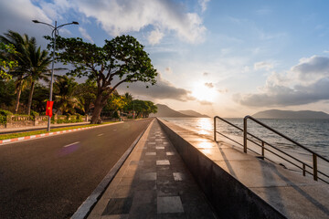 view of main road which leads along the coastline mountains in Con Son town. Con Dao island is one of the famous destinations in southern Vietnam