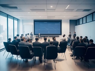 people attend conference in the meeting room , wide view. Creative with generative ai technology