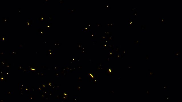 Abstract seamless loop glow fire particles ash sparks rising up with transparent alpha channel can be used for overlay your project. 4K 3D chaotic motion of fiery orange glowing flying ember burning 