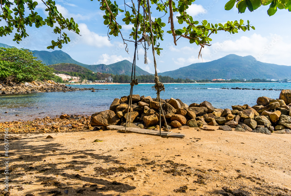 Wall mural a peaceful con dao island, vietnam is a vietnamese island heaven. coastal view with waves, coastline