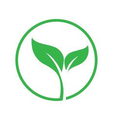 Logotipo ecológico verde con dos hojas. Vista de frente y de cerca.  Icono vector