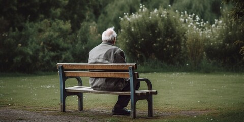 An elderly person sitting alone, symbolizing the growing issue of social isolation and loneliness, concept of Geriatric health, created with Generative AI technology