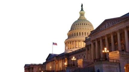  US Capitol building at night isolated on free PNG Background, Washington DC, USA.