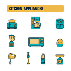 Kitchen Icons, Kitchen Appliances Vector Set. Color icon design.