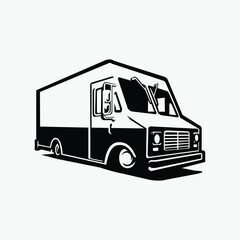 Classic delivery van or food truck silhouette vector isolated in white background