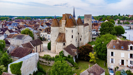 Aerial view of the medieval castle of Nemours in the town of the same name in the Loing valley south of Fontainebleau in the French department of Seine et Marne in the capital region of Ile de France © Alexandre ROSA