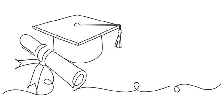 hand drawn line art vector illustration of graduation hat, graduation line art style vector illustration
