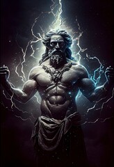 Fototapeta na wymiar Mythological Greek god of darkness Erebus surrounded by the universe against a dark background. Primordial deity Erebos in place between earth and Hades. A powerful divine night entity. generative ai