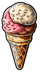 Ice cream on a wafer cone isolated. Clip art illustration style. AI generated