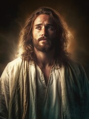 Portrait of Jesus Christ holy cross, radiance, generative ai