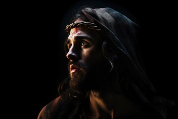 Fototapeta na wymiar Portrait of Jesus Christ holy cross, radiance, generative ai