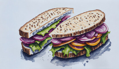 Sandwich Watercolor painting from Generative AI