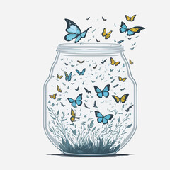  a vase with flowers and butterfly