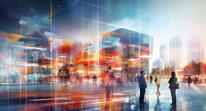 Global businessman working, world map, technology and data global business. Generative Ai Illustration.

