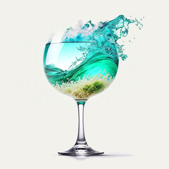 Ocean wave in a glass of wine, Summer cocktail