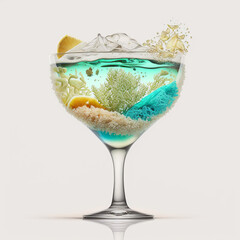 Ocean life ecosystem in a cocktail glass.
