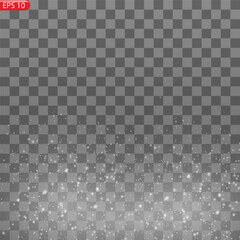 Vector realistic falling snowflakes or snow on transparent background.