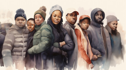 watercolor illustration of black people in usa, ai generated