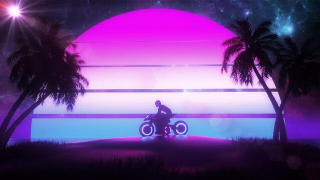 Synthwave Sunset at the Sea - Retrovawe Loop Landscape Background
