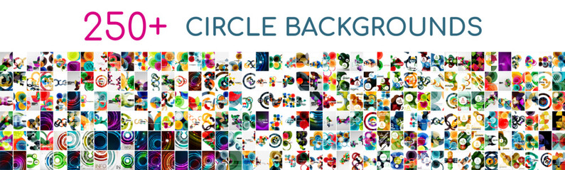 Mega set of circle abstract background vector design templates. Designs for wallpaper, banner, background, landing page, wall art, invitation, prints, posters. Bundle backgrounds