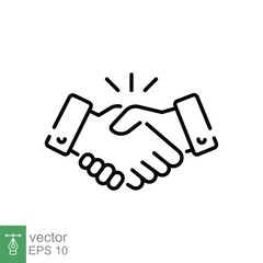Hand shake icon. Simple outline style. Handshake, partnership, introduction, agreement, deal, friendship, business concept. Thin line symbol. Vector illustration isolated on white background. EPS 10.