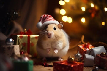 Holidays Concept Hamster Wearing Christmas