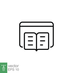 Digital book icon. Simple outline style. Ebook, e-learning, academic, library, virtual magazine, education concept. Thin line symbol. Vector illustration isolated on white background. EPS 10.