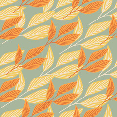 Organic leaves seamless pattern in simple style. Botanical background.