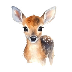 Watercolor little deer isolated on transparent background. Generative AI