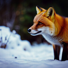 Fototapeta premium Close up animal fox with winter background , created with generative AI technology