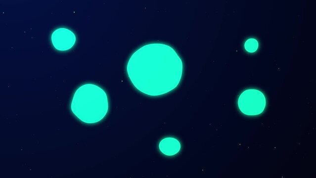 Abstract 3D render animation.flowing flying light blue metaballs. animated background. moving spheres dynamic. balls molecules particles. 4k animation.