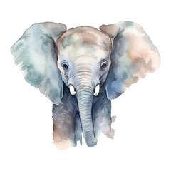 Watercolor little elephant isolated on transparent background. Generative AI