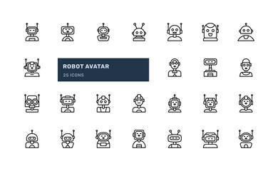 Robot humanoid avatar user Profile picture for science fiction or futuristic artificial intelligent bot detailed outline line icon set