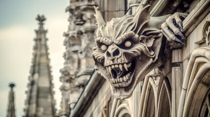 Fototapeta na wymiar Gargoyle, fantasy creature, sandstone, grotesque, figurative, sculpture, architectural ornament, cathedrals, gothic churches, stone, carving, symbol, protection, waterspout, architectural detail, myth