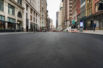 Fototapeta na wymiar empty asphalt road of a modern New York city with skyscrapers