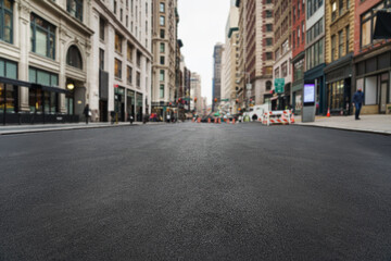  empty asphalt road of a modern New York city with skyscrapers