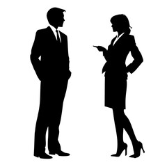 Silhouette of Businessman and Businesswoman Discussing Ideas