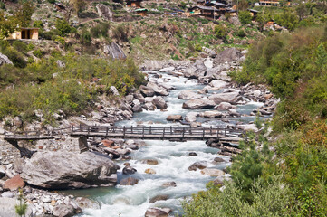 Bridge over Tons river, Gangarh Village, Har Ki Doon Trail, Sankri Range, Uttarkashi, Uttarakhand, India